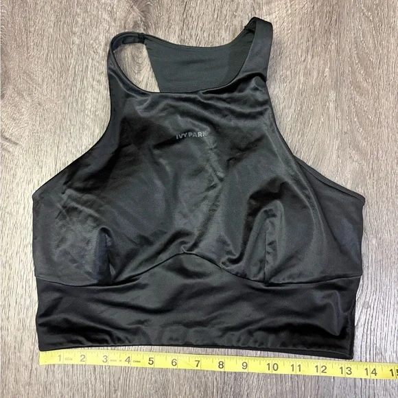 Adidas x Ivy Park Noir Shiny Racerback Bra Size Medium Removable Pads Athleisure - Picture 14 of 14